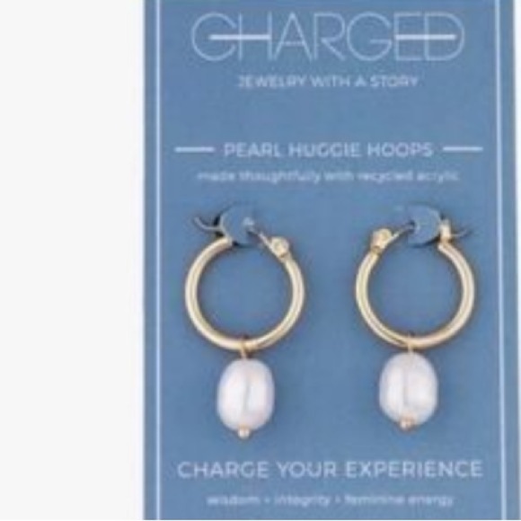 Charged Jewelry REMOVABLE PEARL & STONE HUGGIE EARRINGS MSRP: $50 - Picture 2 of 6